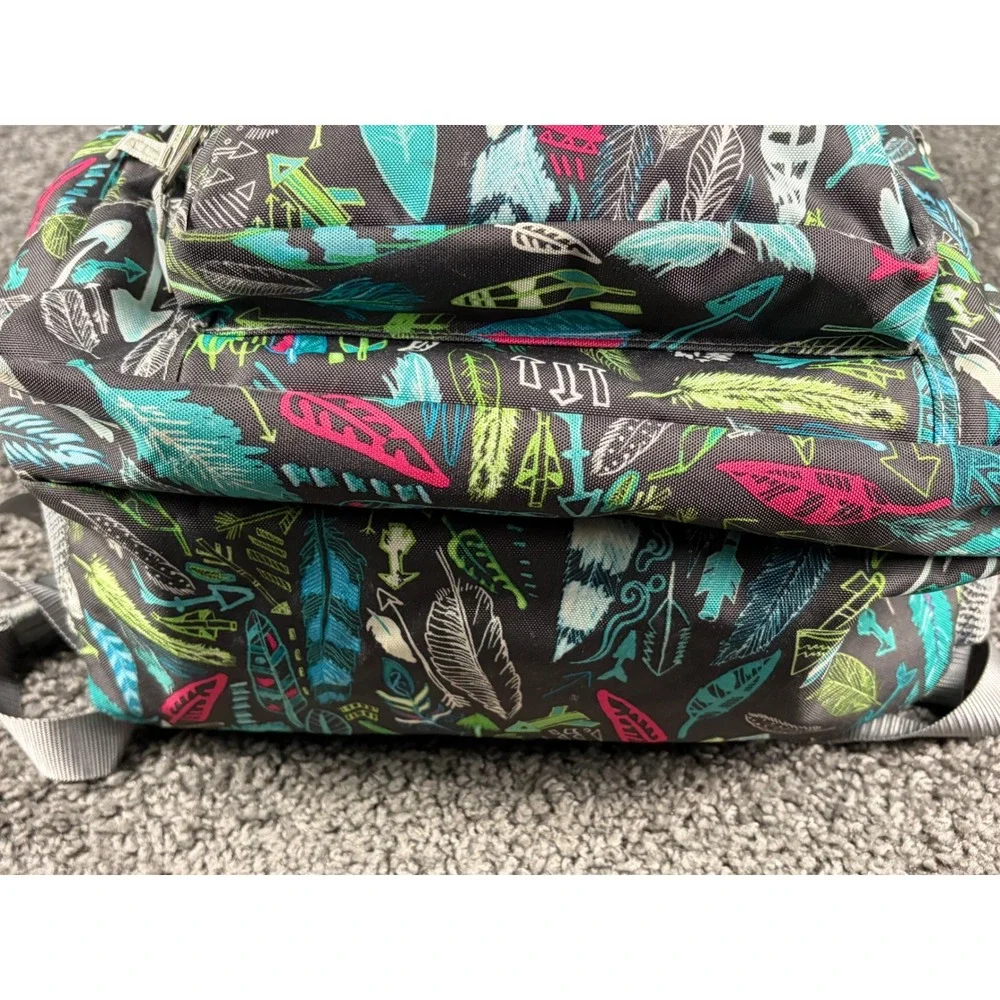 LL Bean Deluxe Book Pack Backpack Black Multi Feather Arrow Print School Bag
